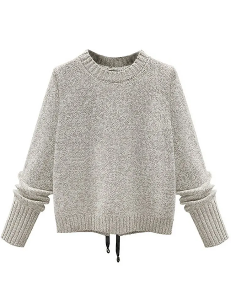 Round Neck Slit Long Sleeve Knit Sweater