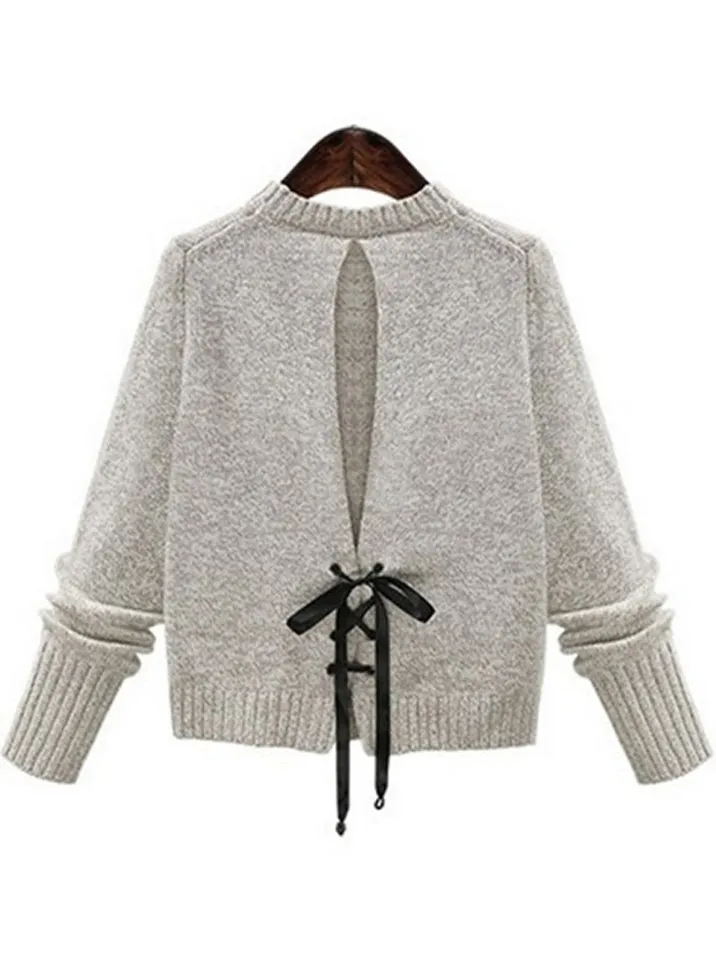Round Neck Slit Long Sleeve Knit Sweater