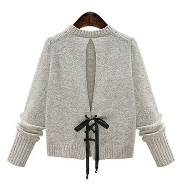 Round Neck Slit Long Sleeve Knit Sweater