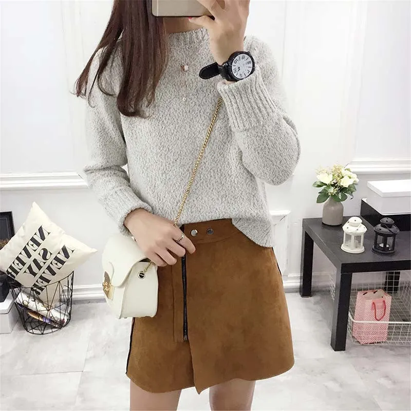 Round Neck Slit Long Sleeve Knit Sweater
