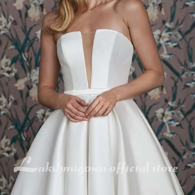 Roycebridal Satin Wedding Dresses A Line Sweetheart Sweep Train Ruffles