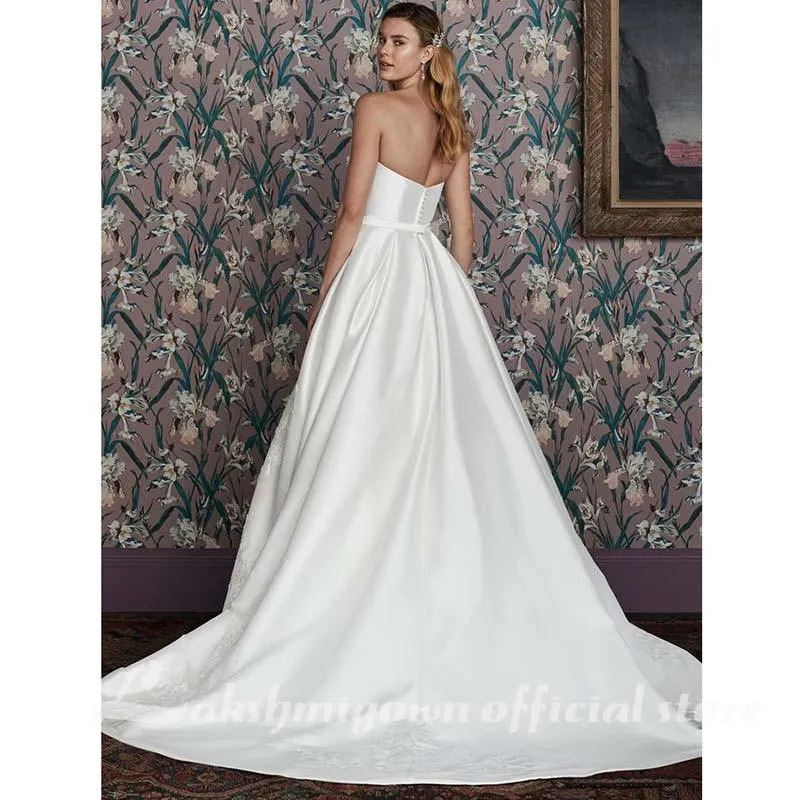 Roycebridal Satin Wedding Dresses A Line Sweetheart Sweep Train Ruffles