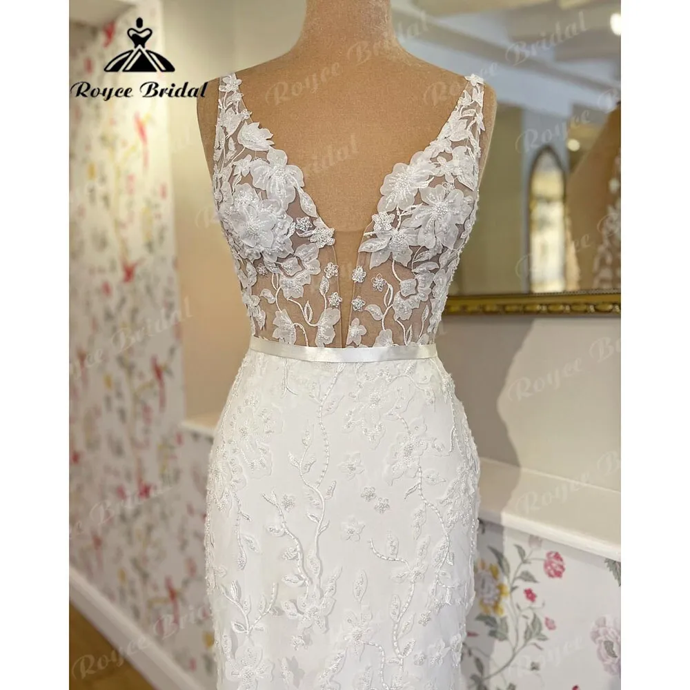 Roycebridal Vintage Lace Floral Mermaid/Trumpet Women Wedding Dress with Deep V Neck 2025 Wedding Gowns for Bridal robe de marie