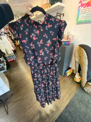 SAKS FIFTH AVENUE Black Sleeveless Layered Dress with Coral Flowers