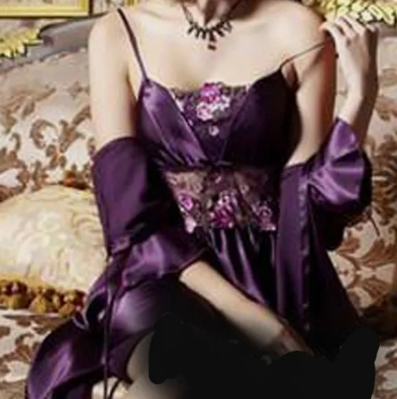 SALE NOW Beautiful Silky Satin 2 Piece Elegant Night Slip and Kimono Robe