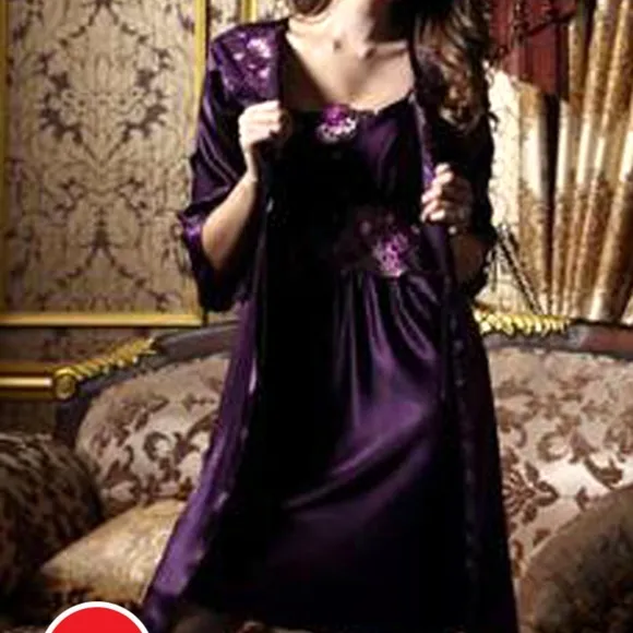 SALE NOW Beautiful Silky Satin 2 Piece Elegant Night Slip and Kimono Robe