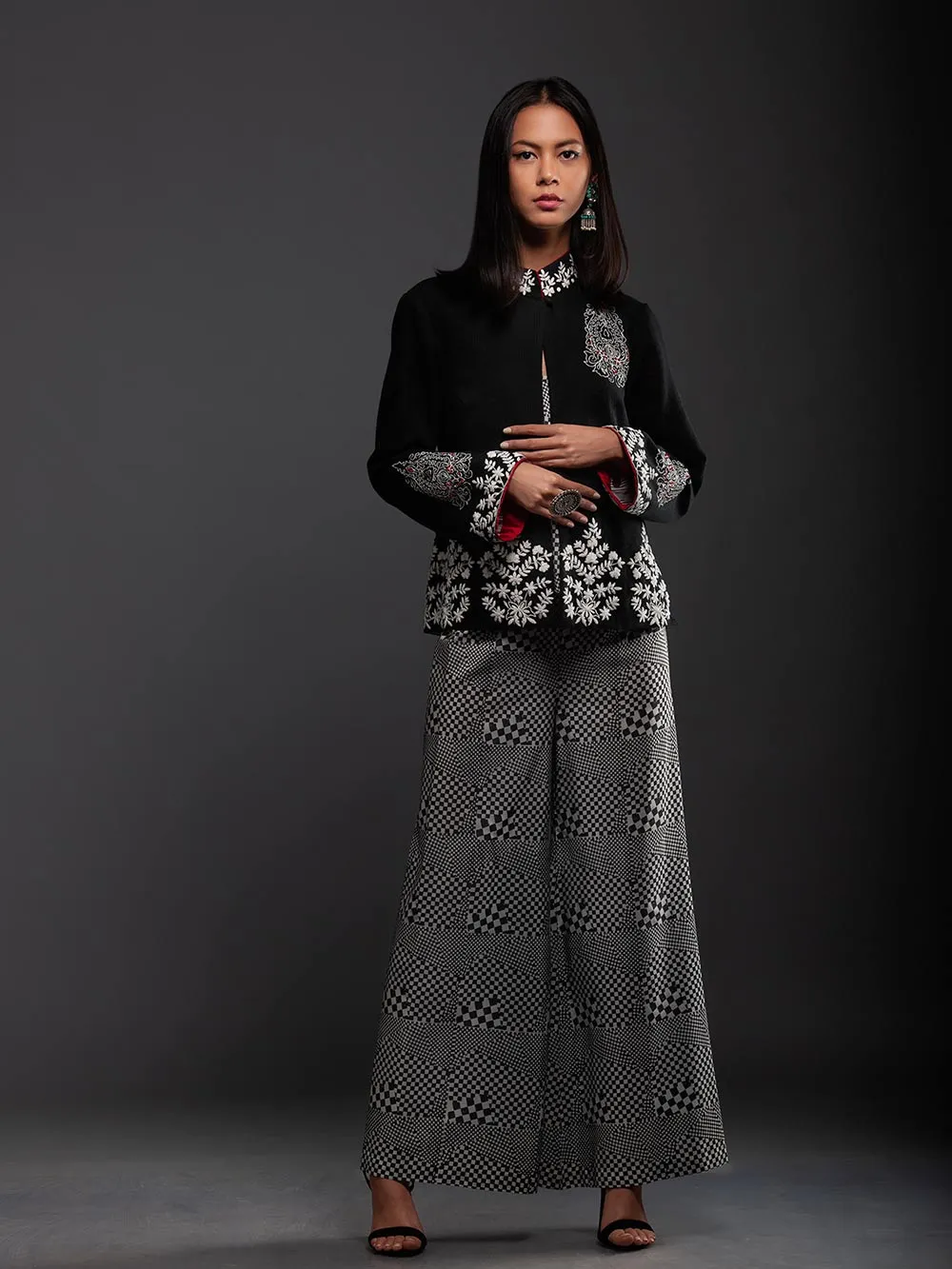 Sanskar by Sonam Dubal - Black And White Check Printed Silk Slip Top