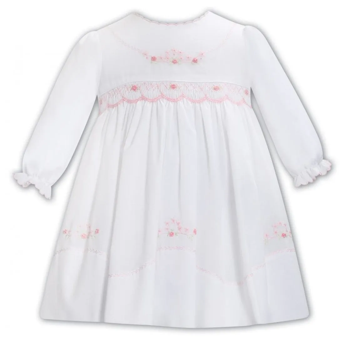 Sarah Louise white & pink hand smocked dress