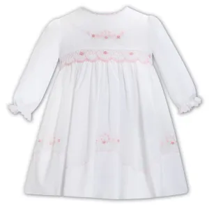 Sarah Louise white & pink hand smocked dress