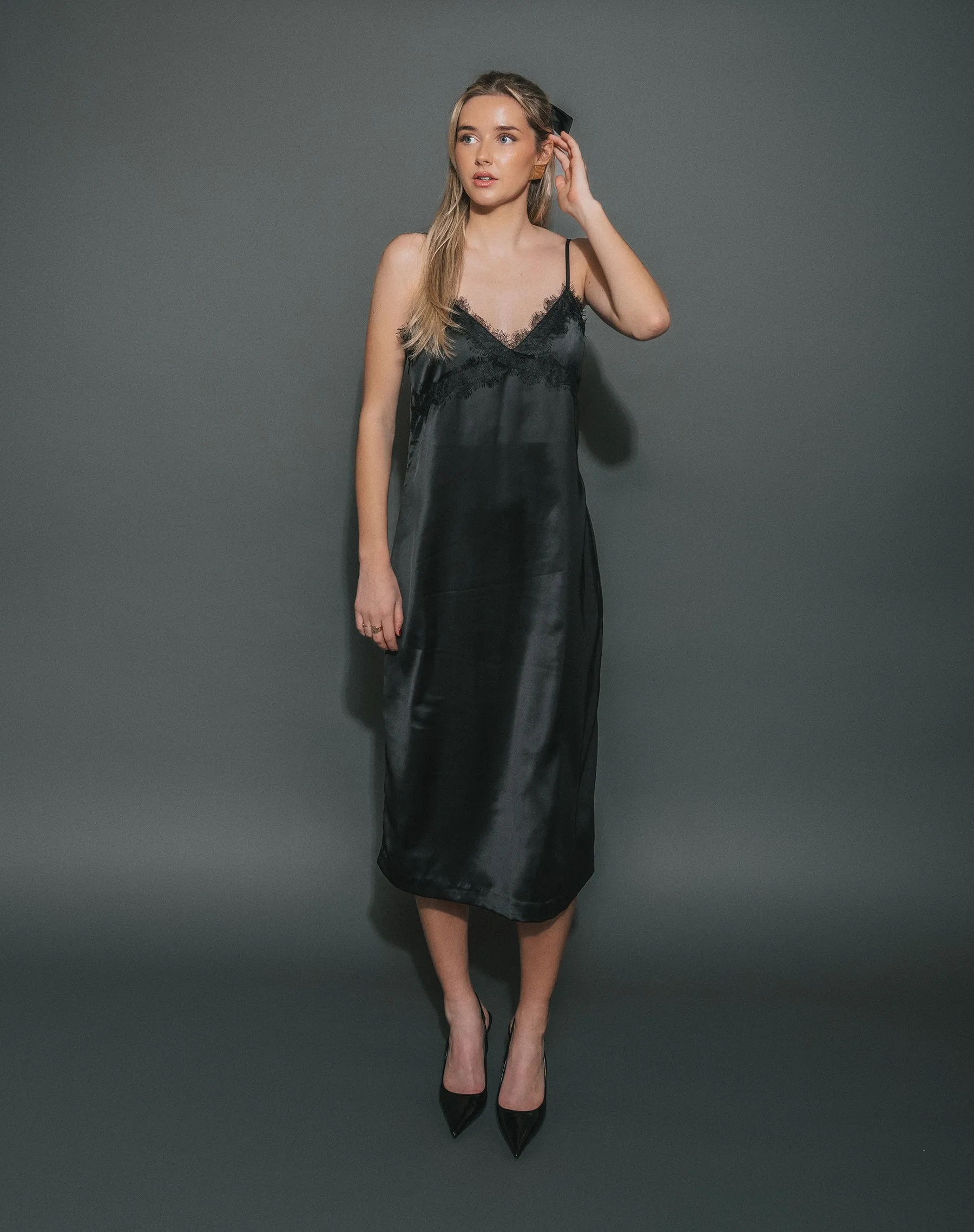 Satin Lace Maxi Dress