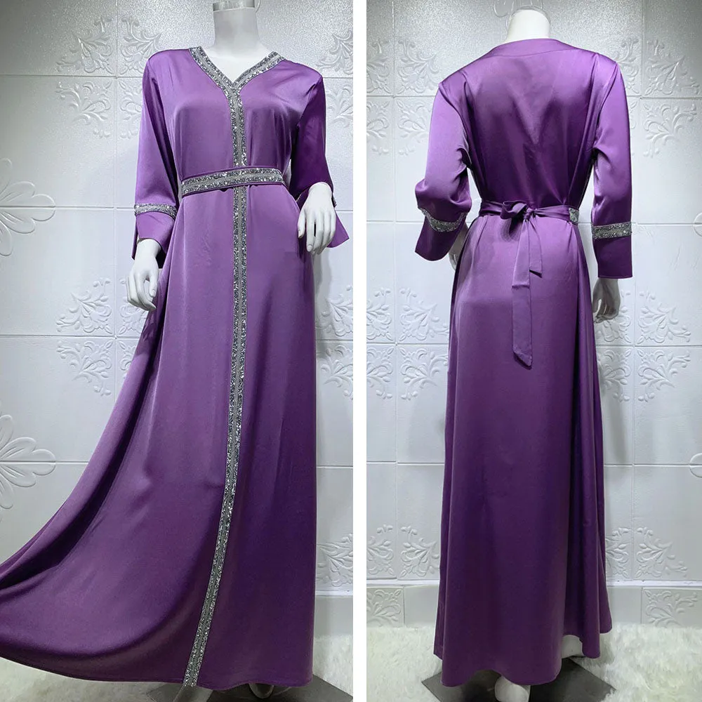 Satin Maxi Dress For Women V Neck