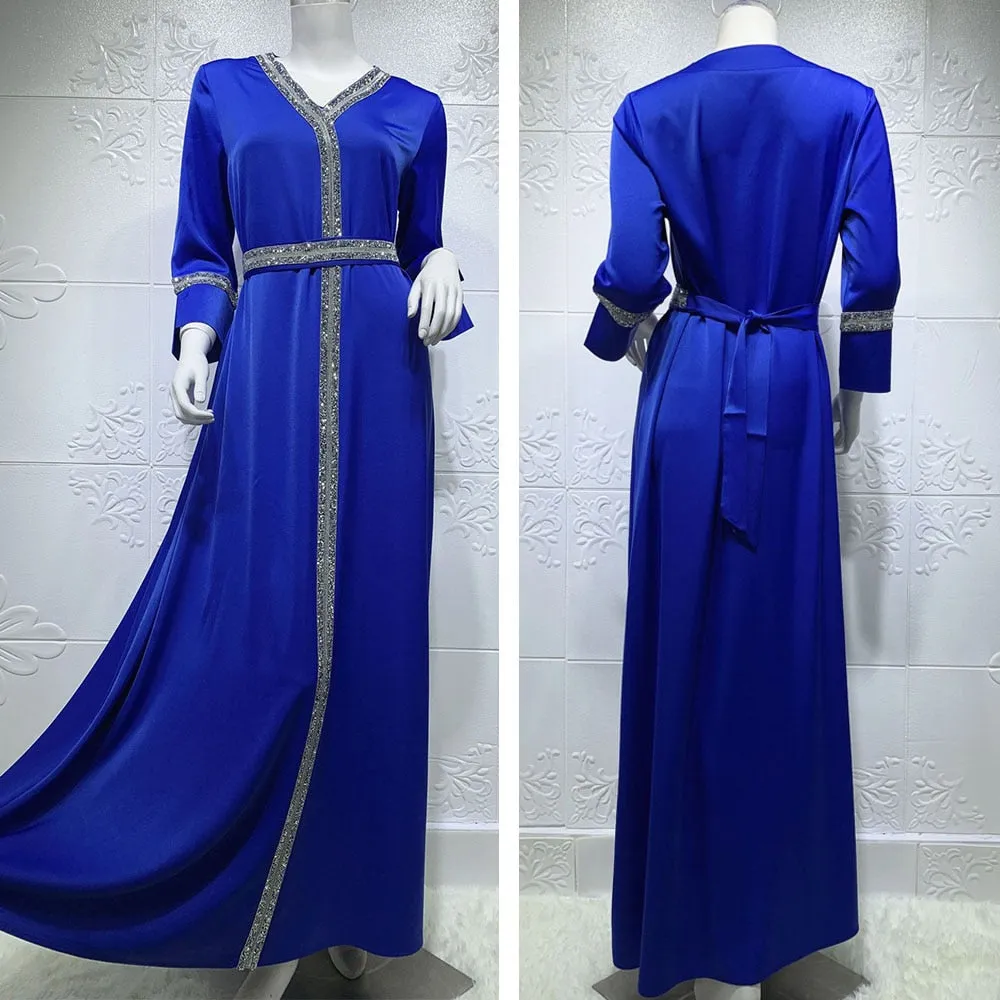 Satin Maxi Dress For Women V Neck