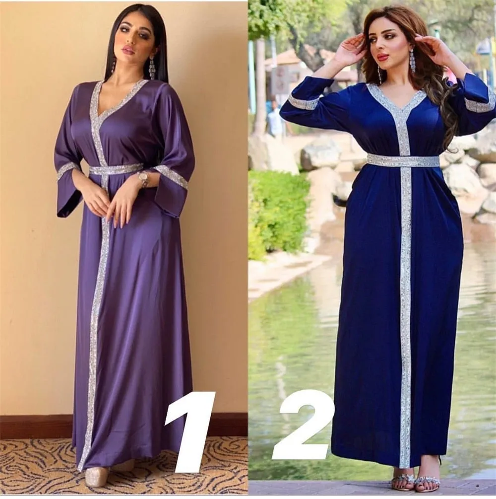 Satin Maxi Dress For Women V Neck