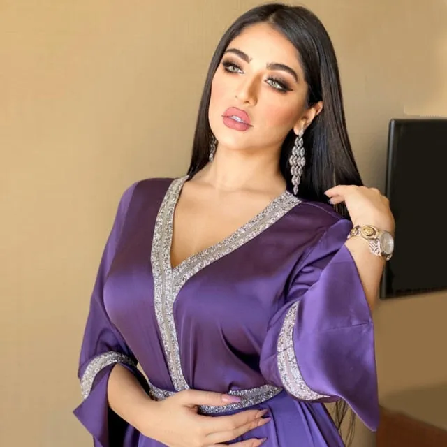 Satin Maxi Dress For Women V Neck