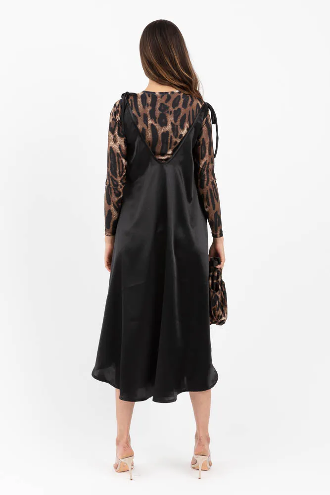 Satin Slip Dress - Black