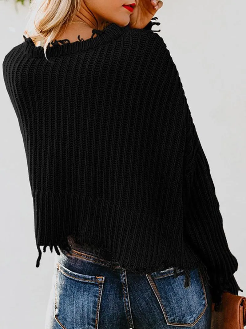 Sexy Deep V Neck Exposed Navel Irregular Edge Sweater