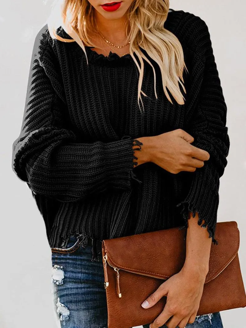Sexy Deep V Neck Exposed Navel Irregular Edge Sweater