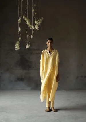Shikha Mehta Gomez Yellow Anisa Kaftan Set Silk Chanderi Yellow Paak Ss24-Smks17