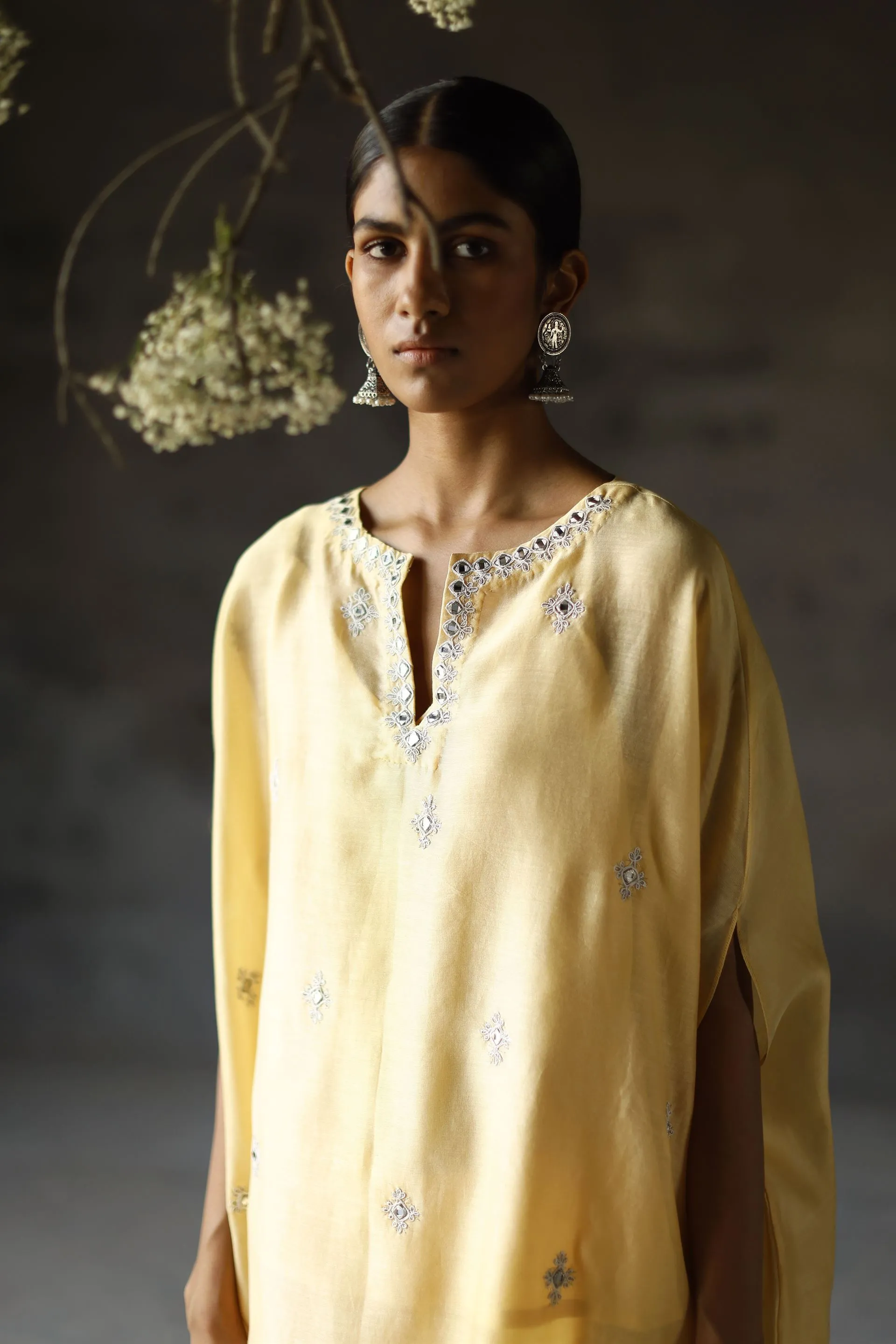Shikha Mehta Gomez Yellow Anisa Kaftan Set Silk Chanderi Yellow Paak Ss24-Smks17