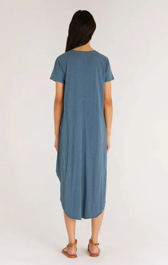 Short sleeve reverie dress in caribbean blue