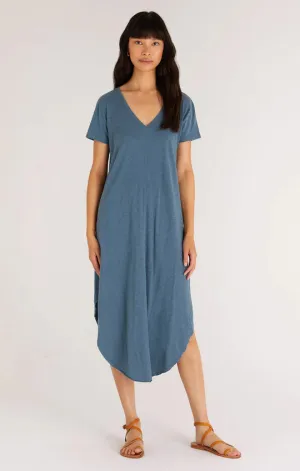 Short sleeve reverie dress in caribbean blue