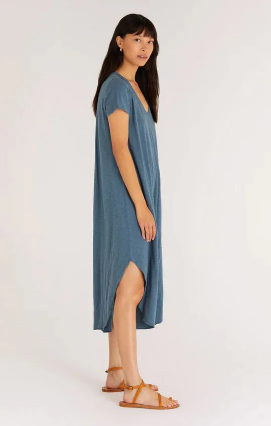 Short sleeve reverie dress in caribbean blue