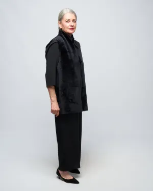short stand collar gilet - black merinillo