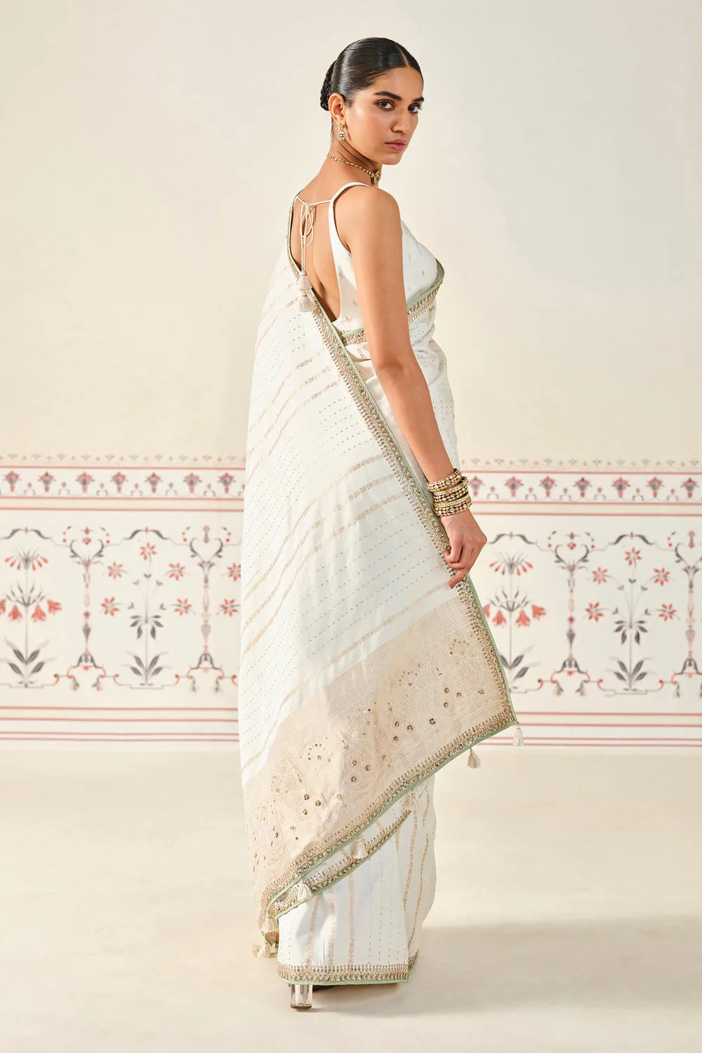Siamak Handwoven Benarasi Silk Saree - Ivory