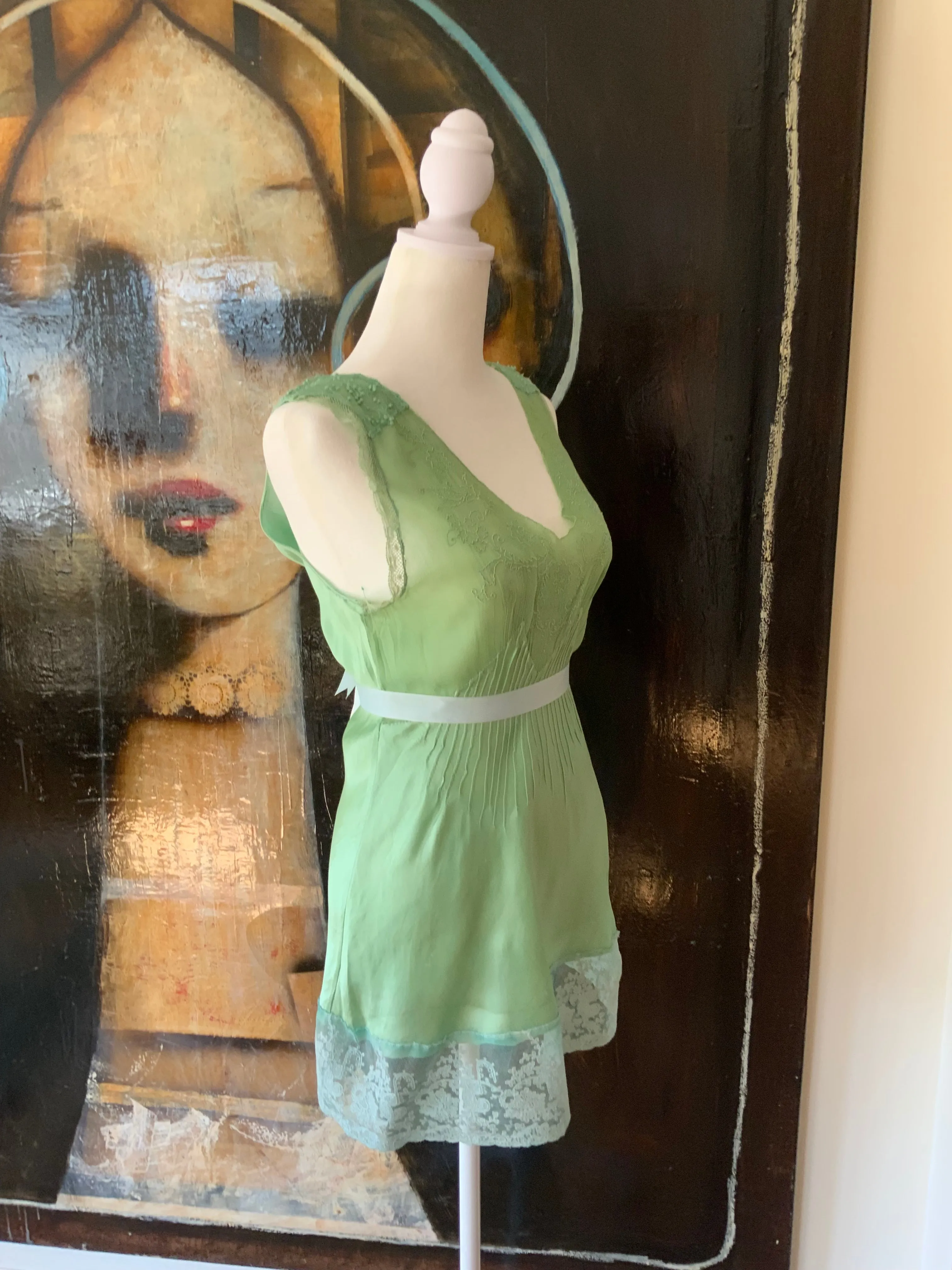 Silk hand Dyed Nightgown croped to mini dress - 50s - 50D