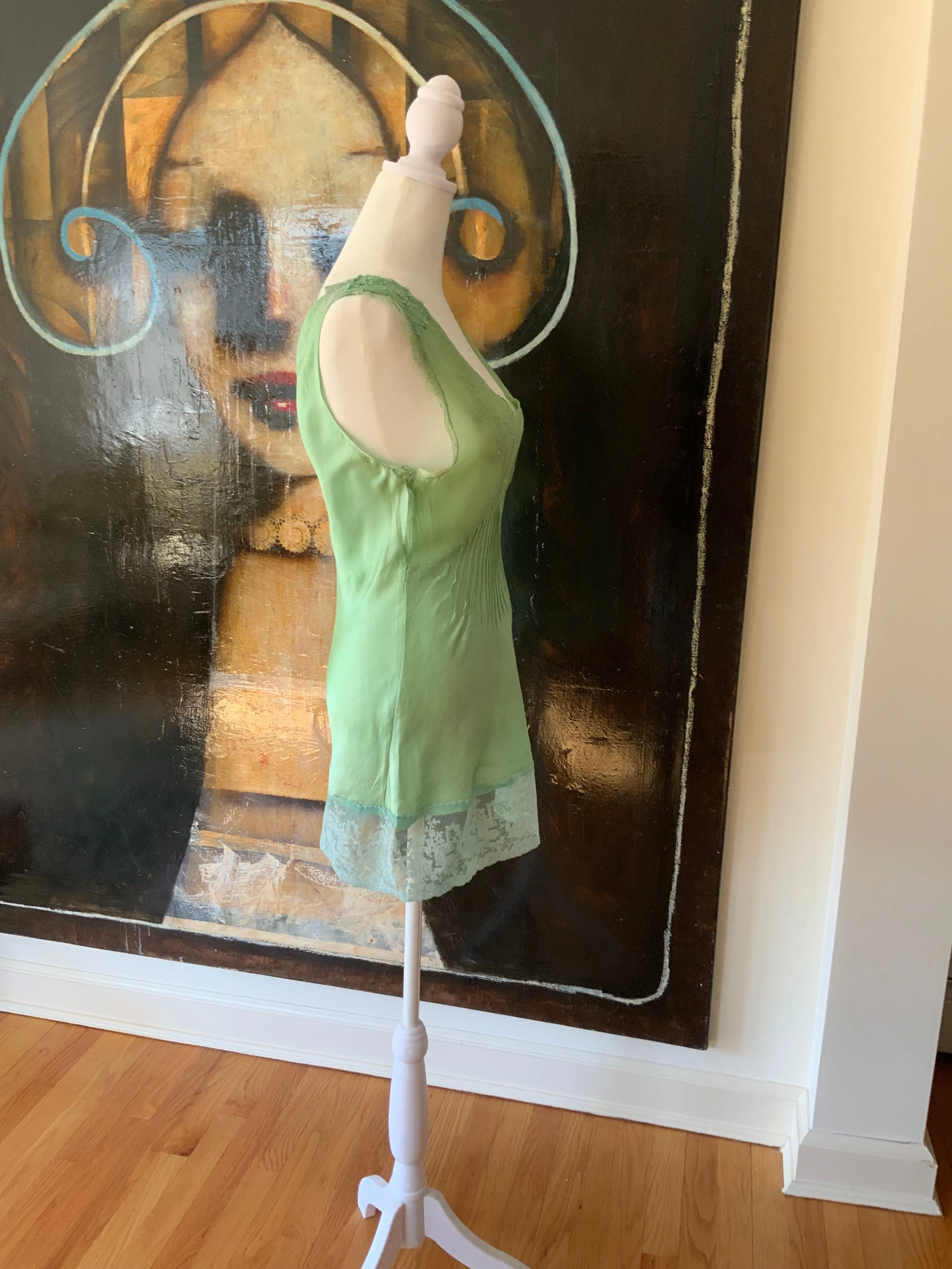 Silk hand Dyed Nightgown croped to mini dress - 50s - 50D