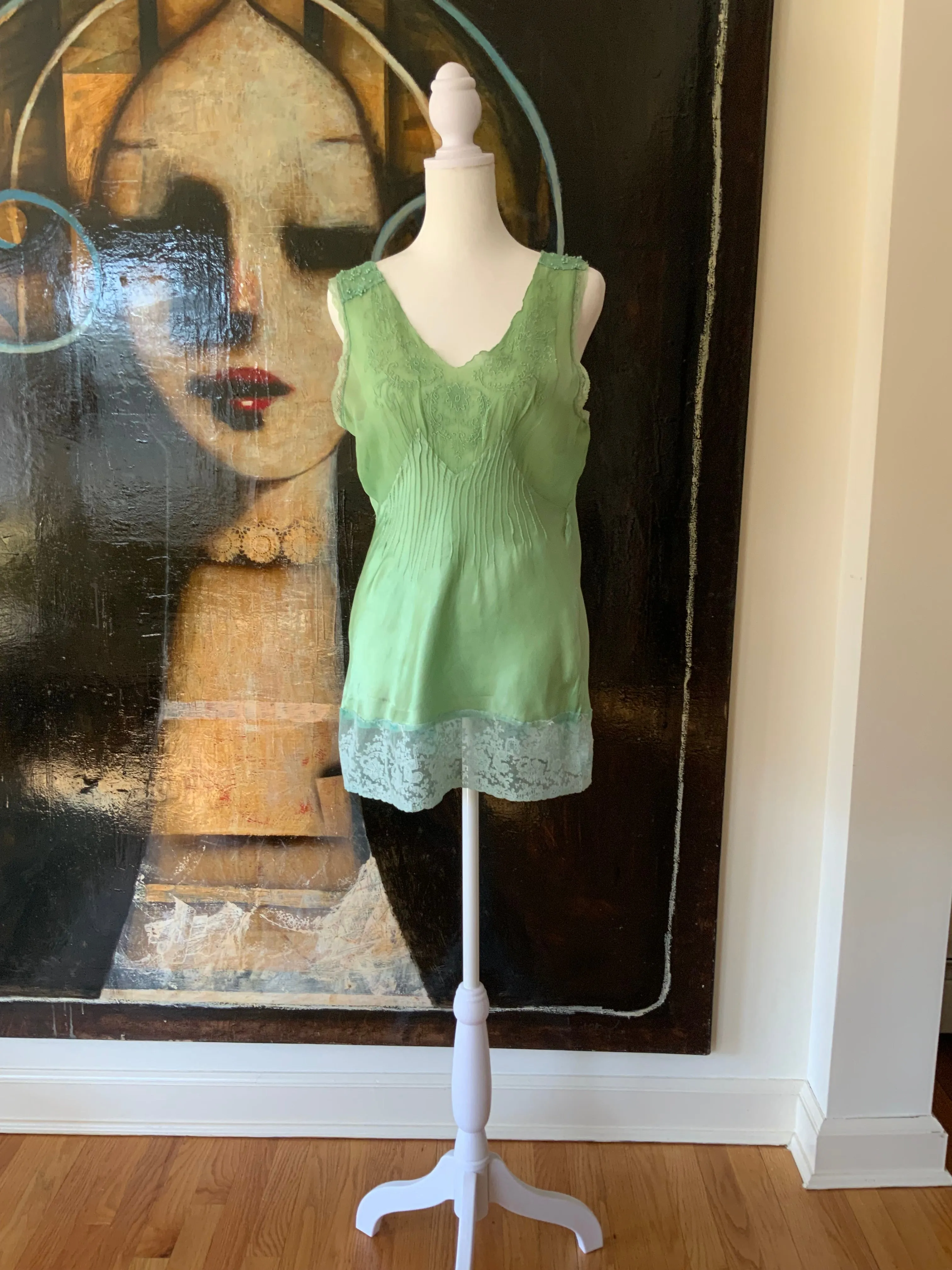 Silk hand Dyed Nightgown croped to mini dress - 50s - 50D