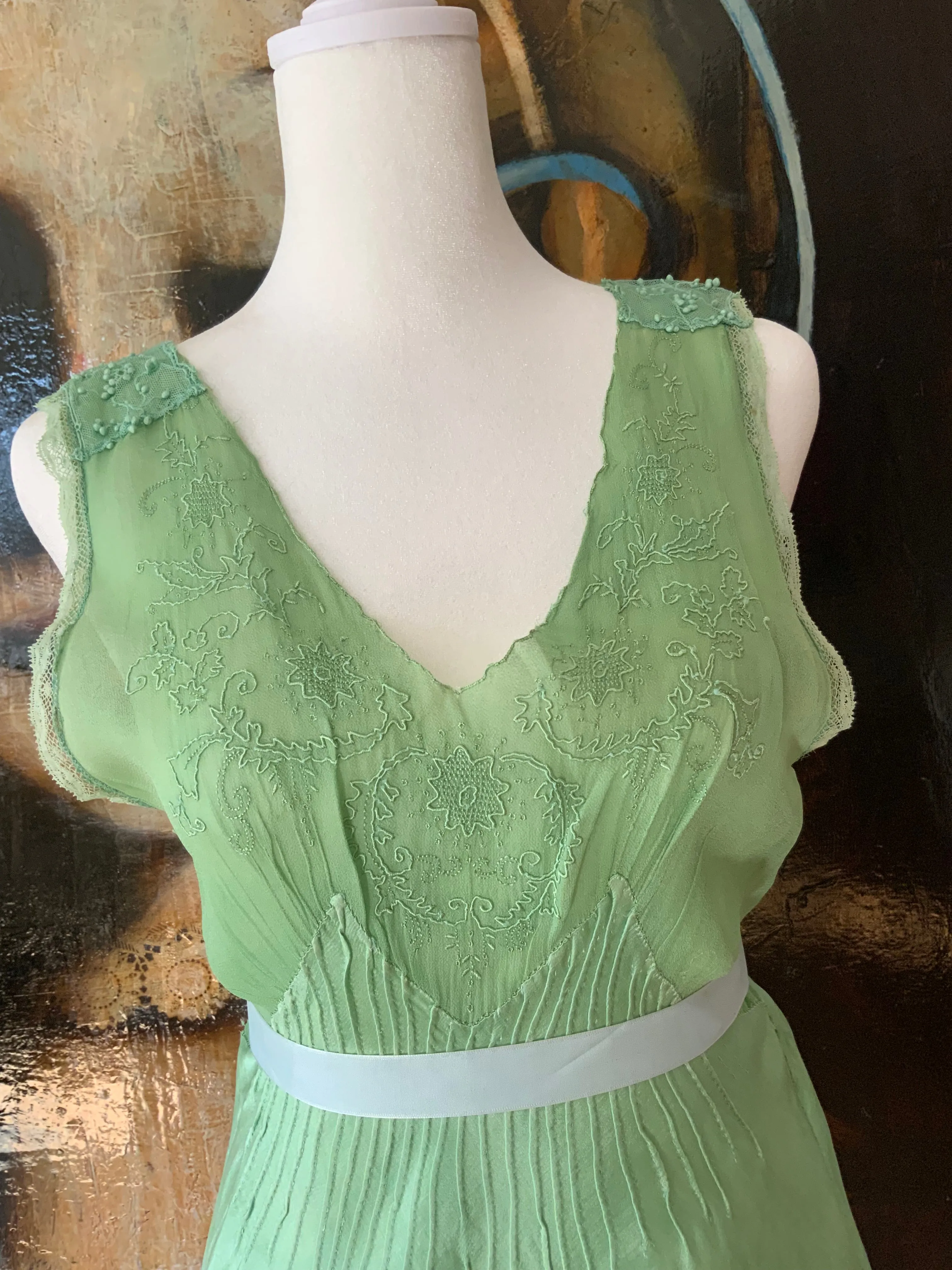 Silk hand Dyed Nightgown croped to mini dress - 50s - 50D