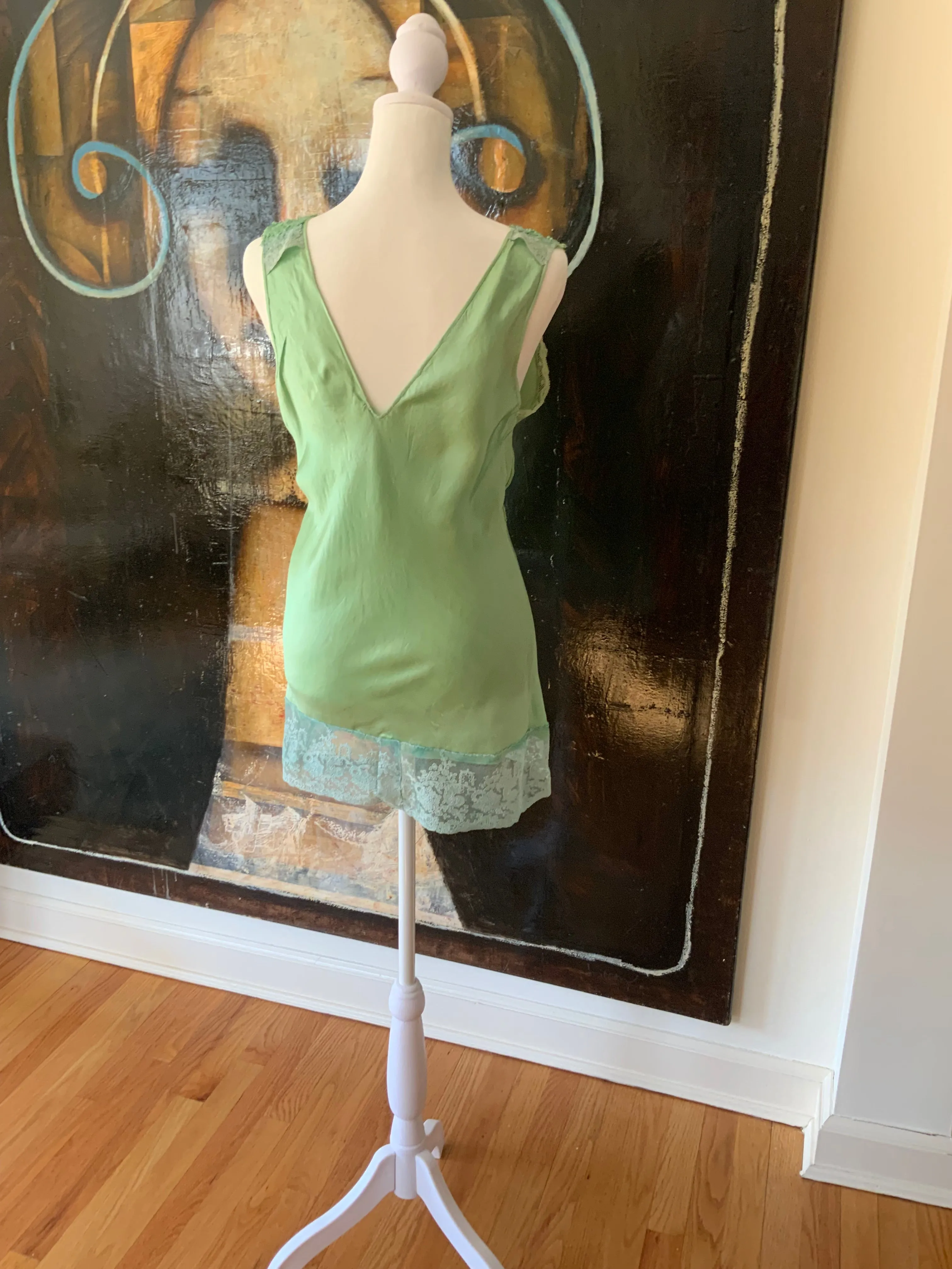 Silk hand Dyed Nightgown croped to mini dress - 50s - 50D