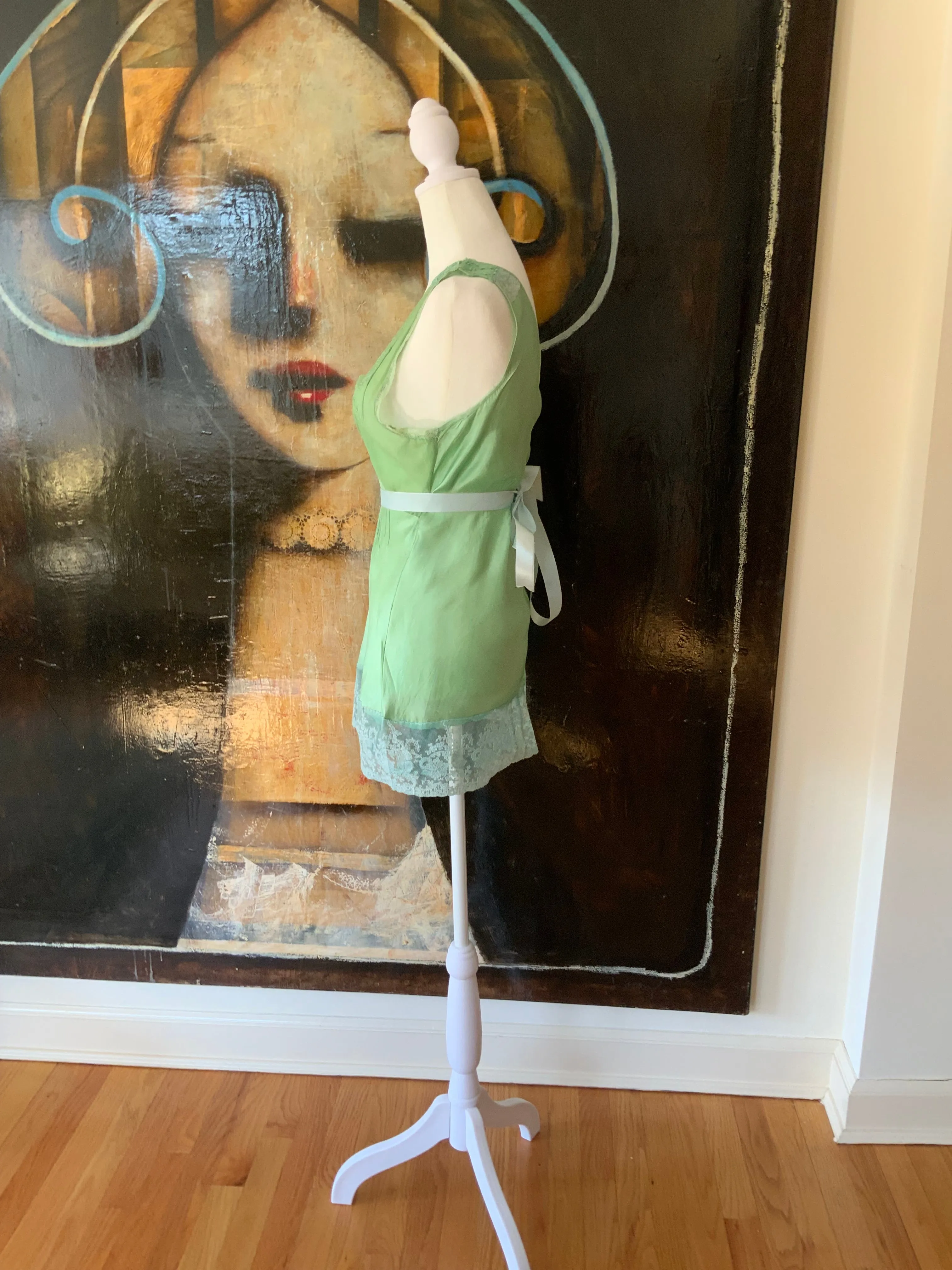 Silk hand Dyed Nightgown croped to mini dress - 50s - 50D