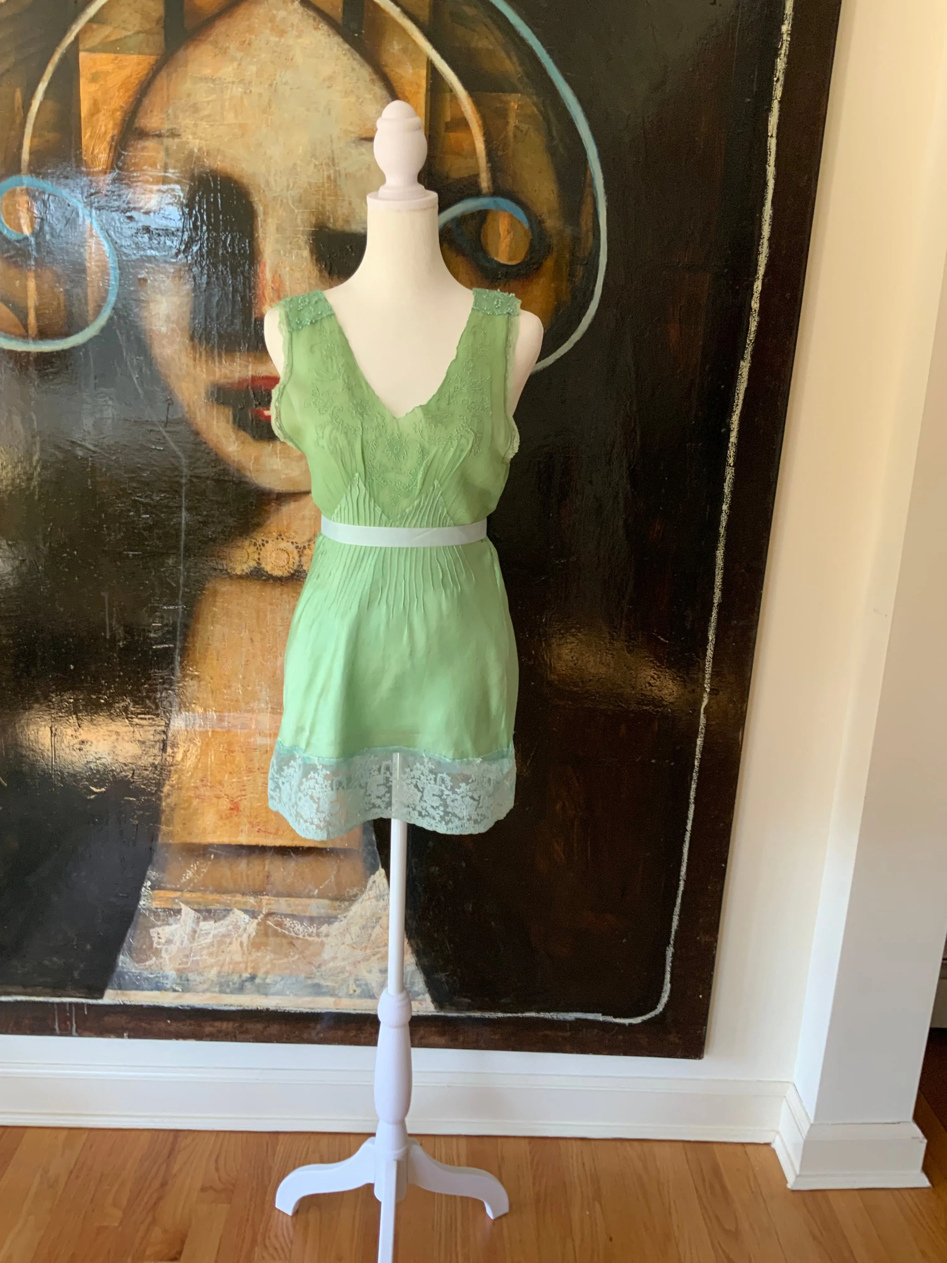 Silk hand Dyed Nightgown croped to mini dress - 50s - 50D