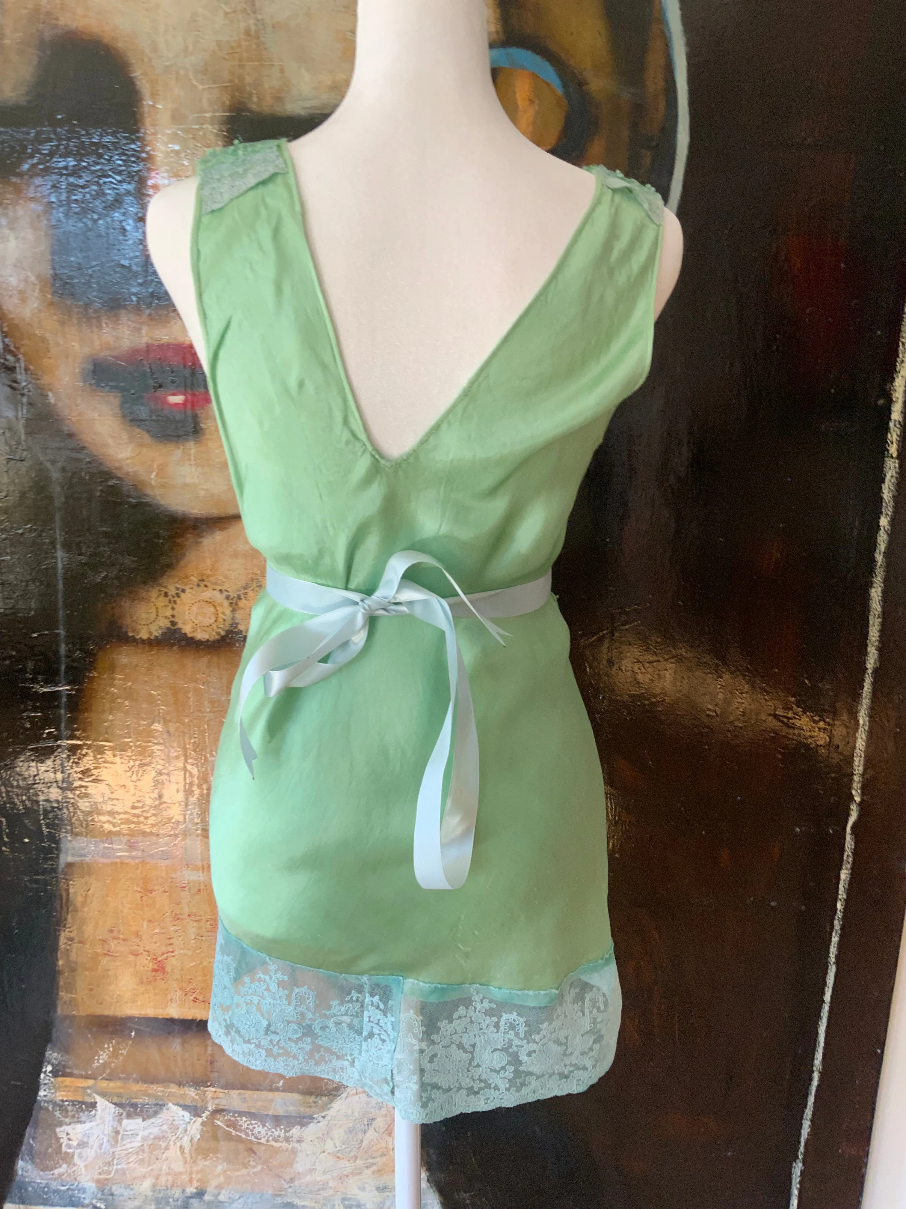 Silk hand Dyed Nightgown croped to mini dress - 50s - 50D
