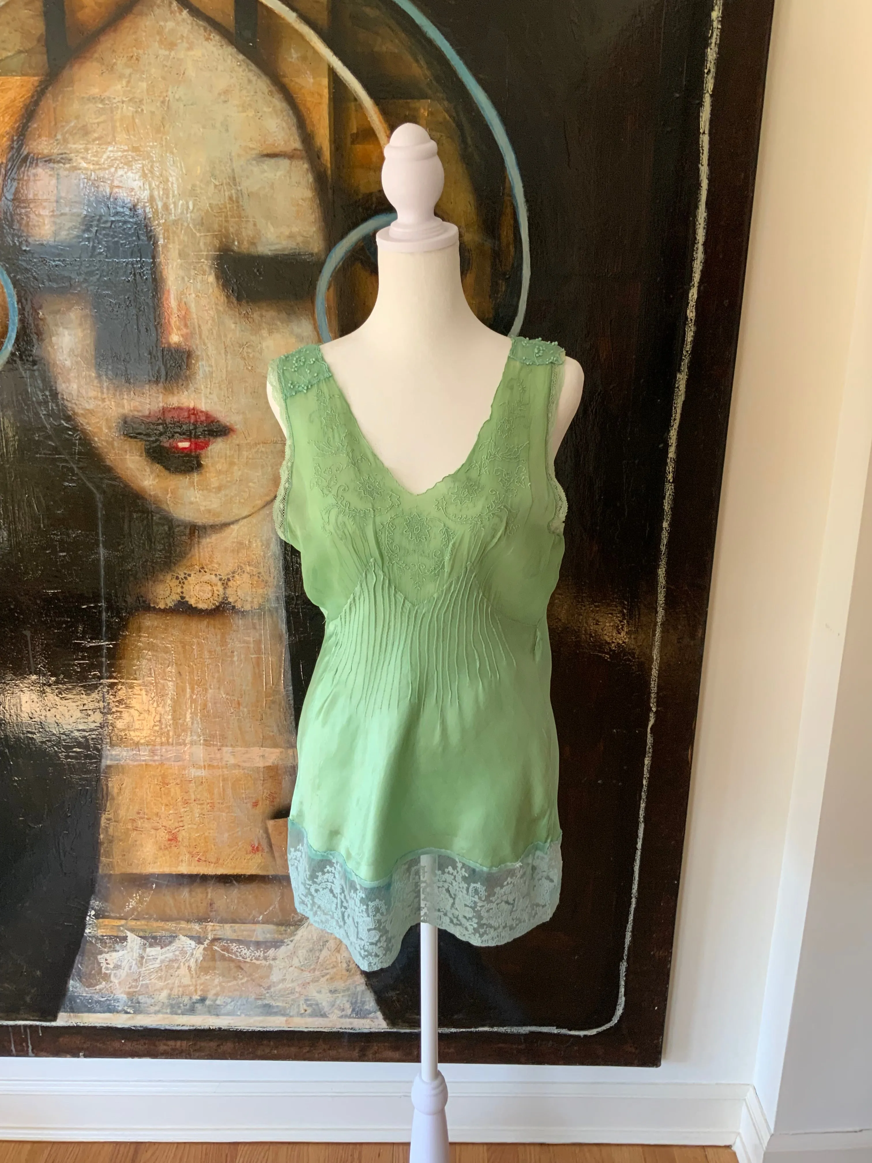 Silk hand Dyed Nightgown croped to mini dress - 50s - 50D