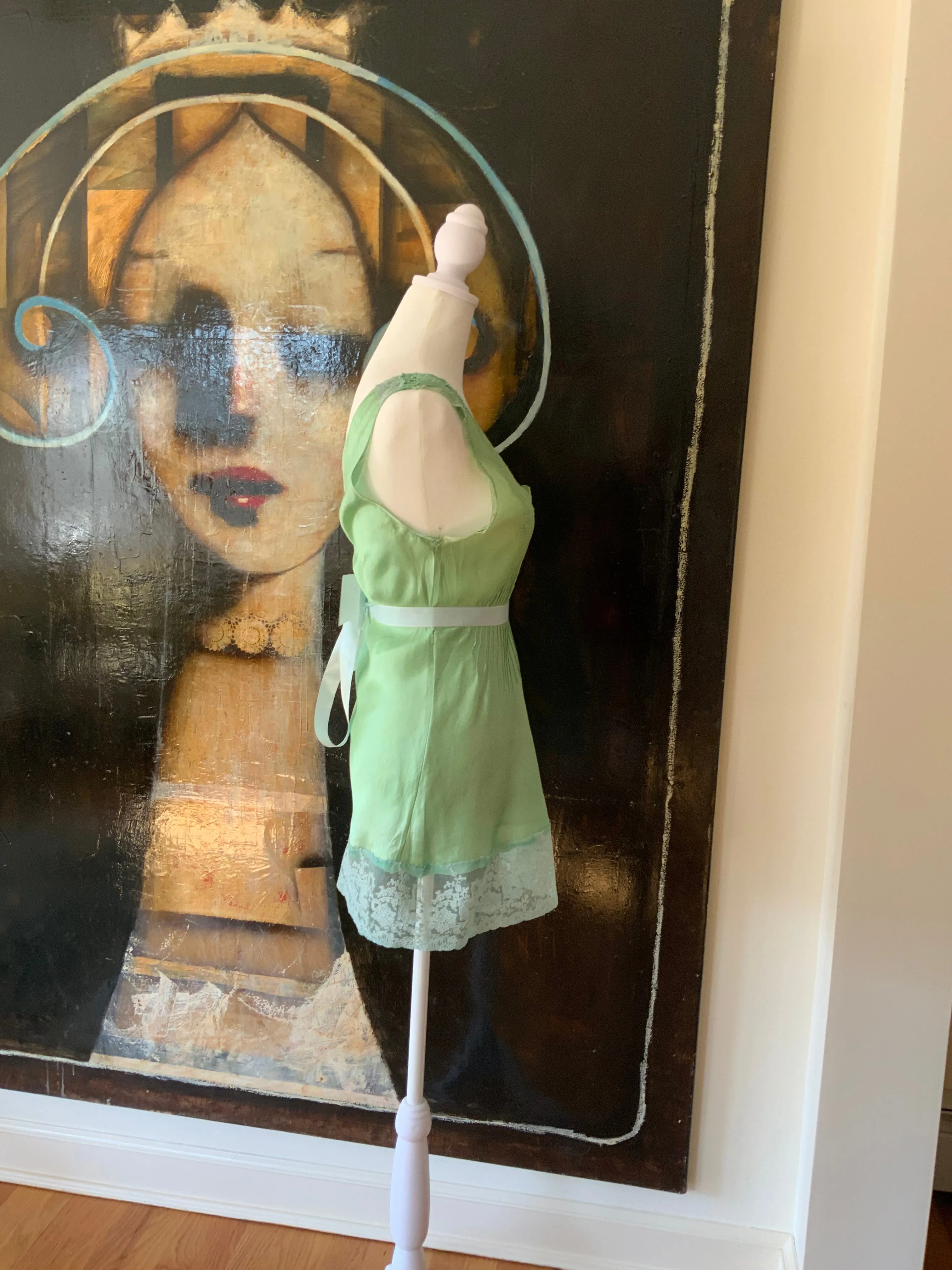 Silk hand Dyed Nightgown croped to mini dress - 50s - 50D