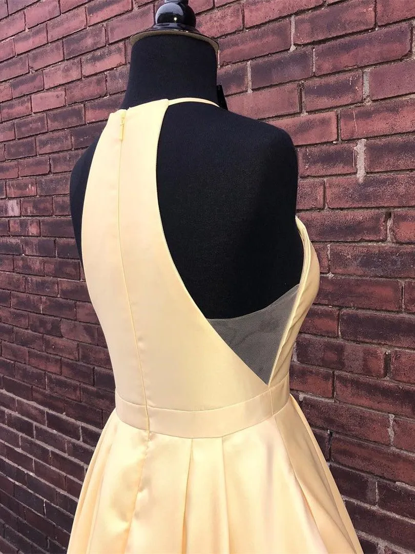 Simple Satin Jewel Floor-length A-line Prom Dresses PD295