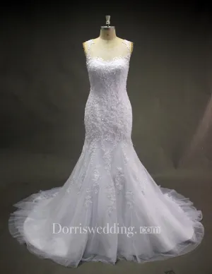 Sleeveless Scoop Neck Mermaid Lace Dress With Tulle Skirt