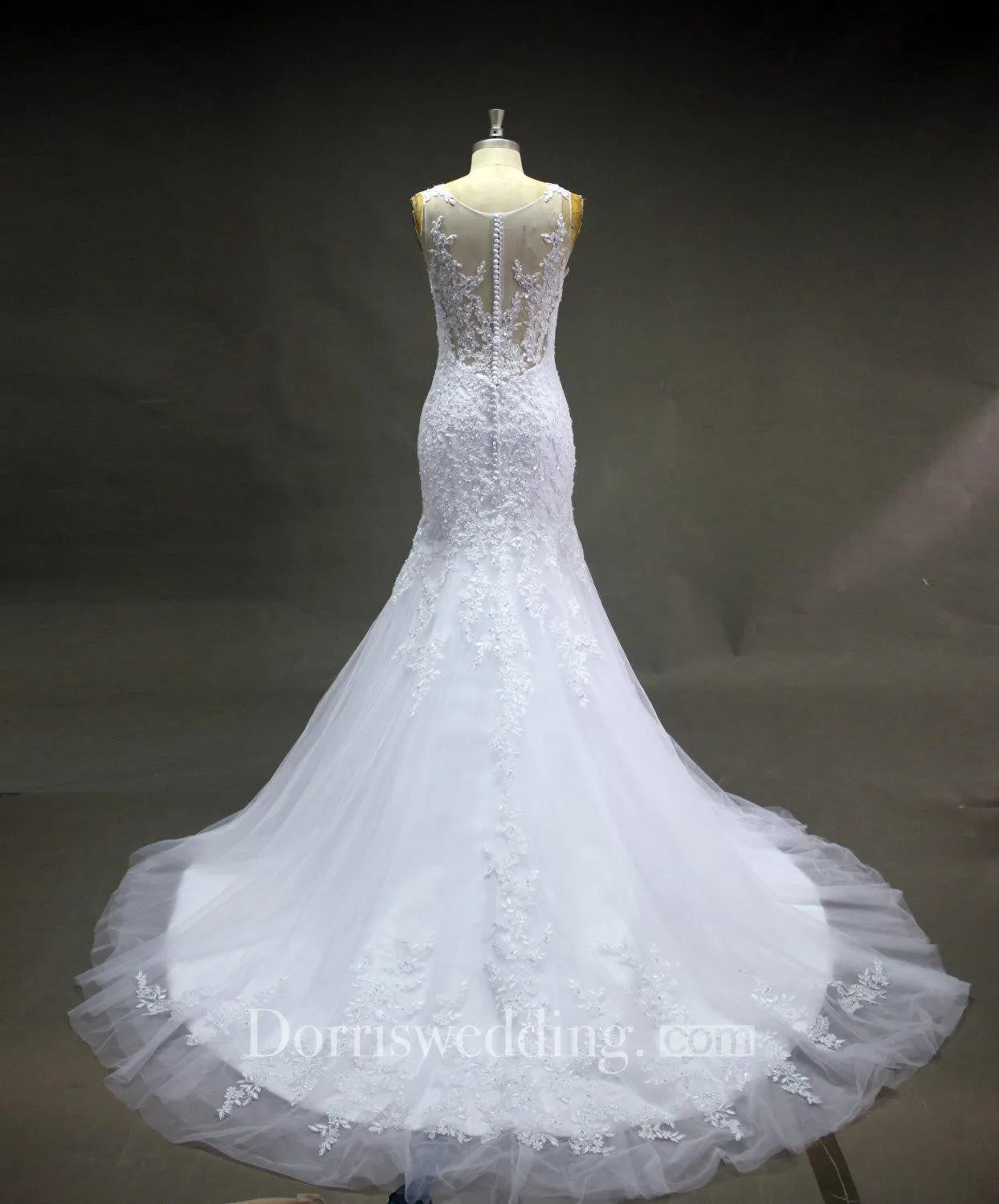Sleeveless Scoop Neck Mermaid Lace Dress With Tulle Skirt