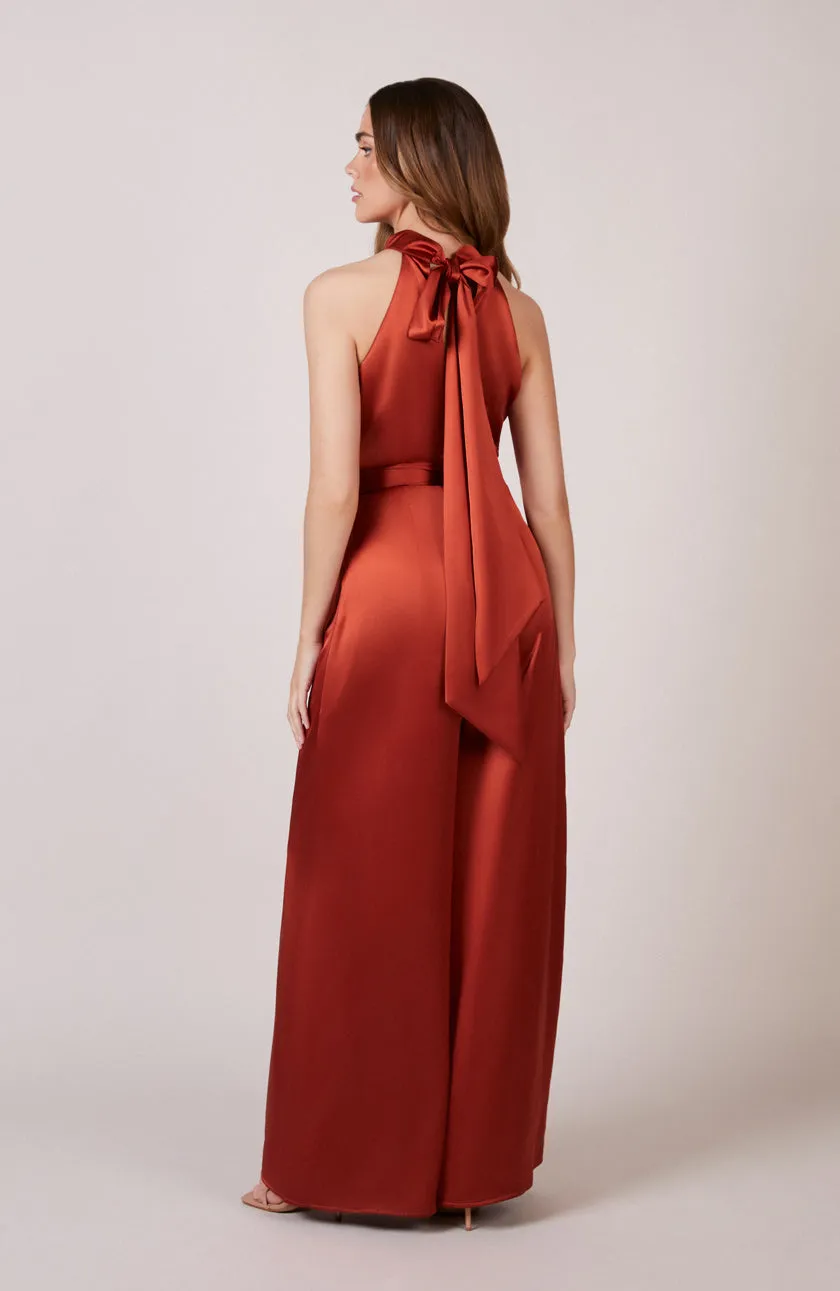 Soho Jumpsuit in Burnt Orange Satin