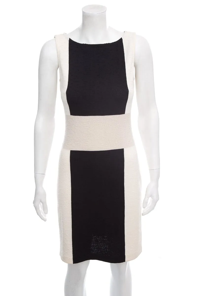 St John Black & Cream Sleeveless Color Block Dress SZ 2