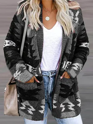Stunncal Casual Work Print Printing V Neck Cardigans(6 Colors)