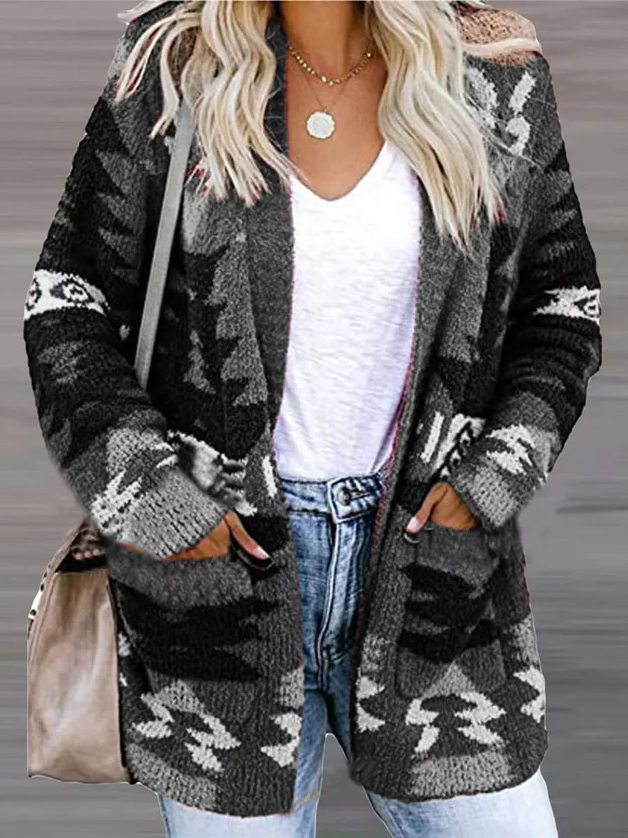 Stunncal Casual Work Print Printing V Neck Cardigans(6 Colors)
