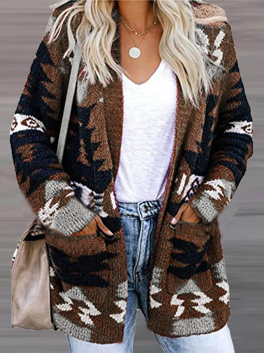 Stunncal Casual Work Print Printing V Neck Cardigans(6 Colors)