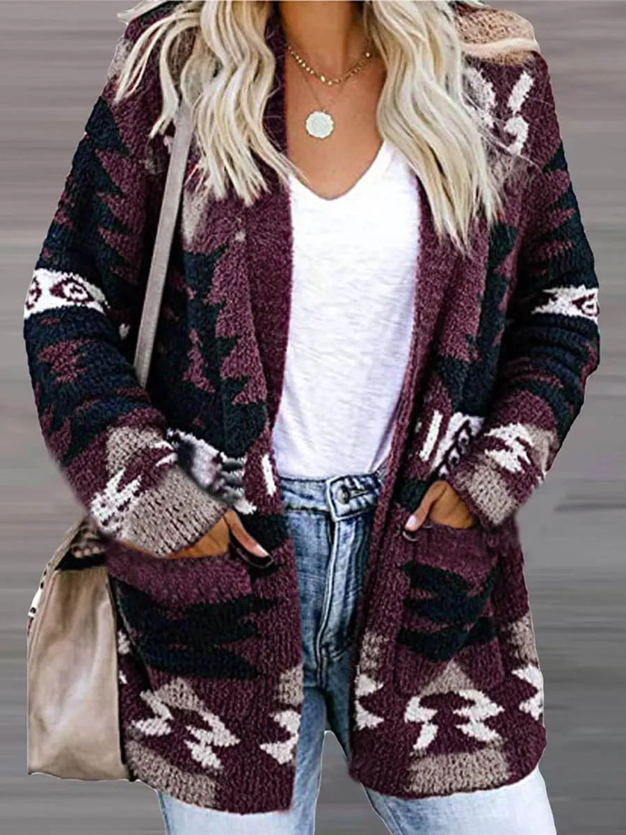 Stunncal Casual Work Print Printing V Neck Cardigans(6 Colors)