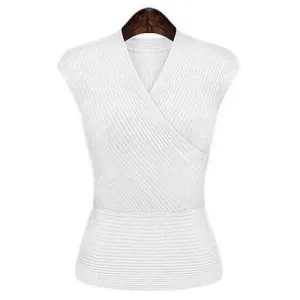 Stylish V-Neck Solid Color Sweater For Women - White One Size