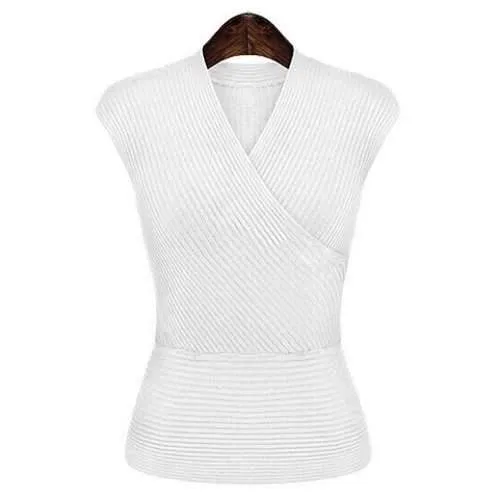Stylish V-Neck Solid Color Sweater For Women - White One Size