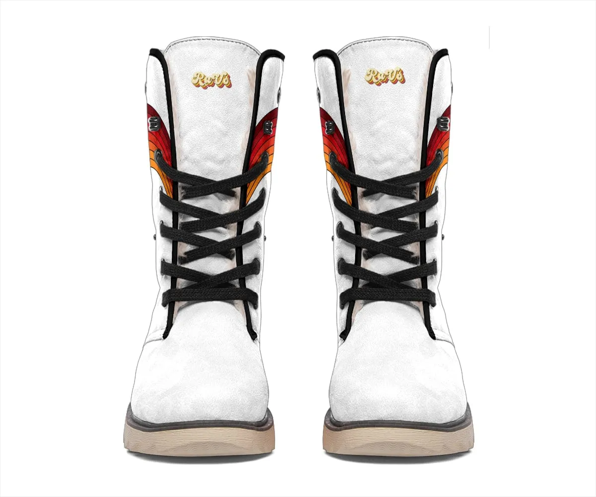 Sunny Retro Rainbow On White Suede Snow Boots